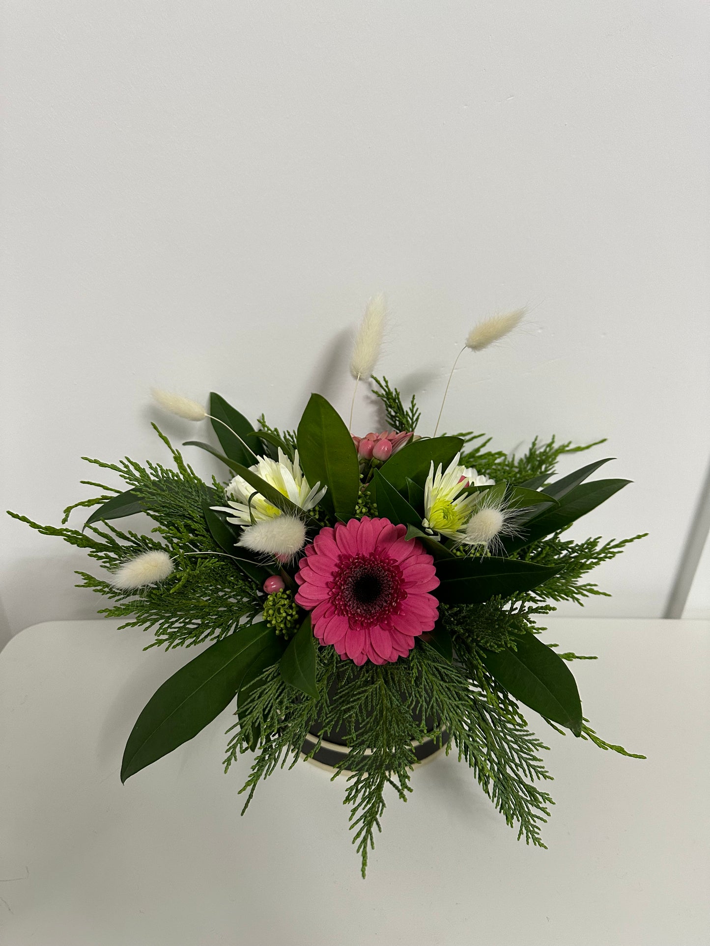 Black Hat Box - Pink & White Flowers