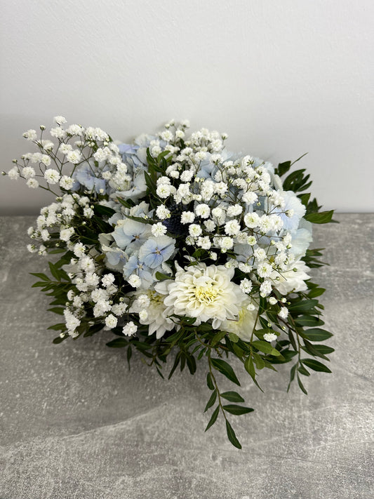 Pastel Blue and White Grave Posy