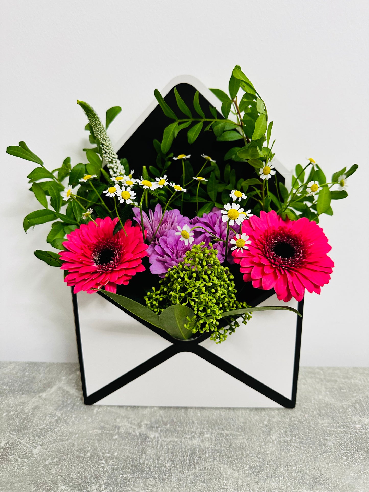 White Envelope Arrangement - Pink Flowers